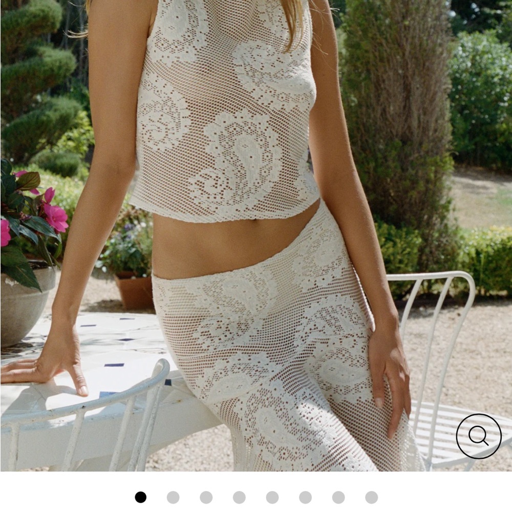 With Jean Cream Crochet Paisley Tank and Skirt Set